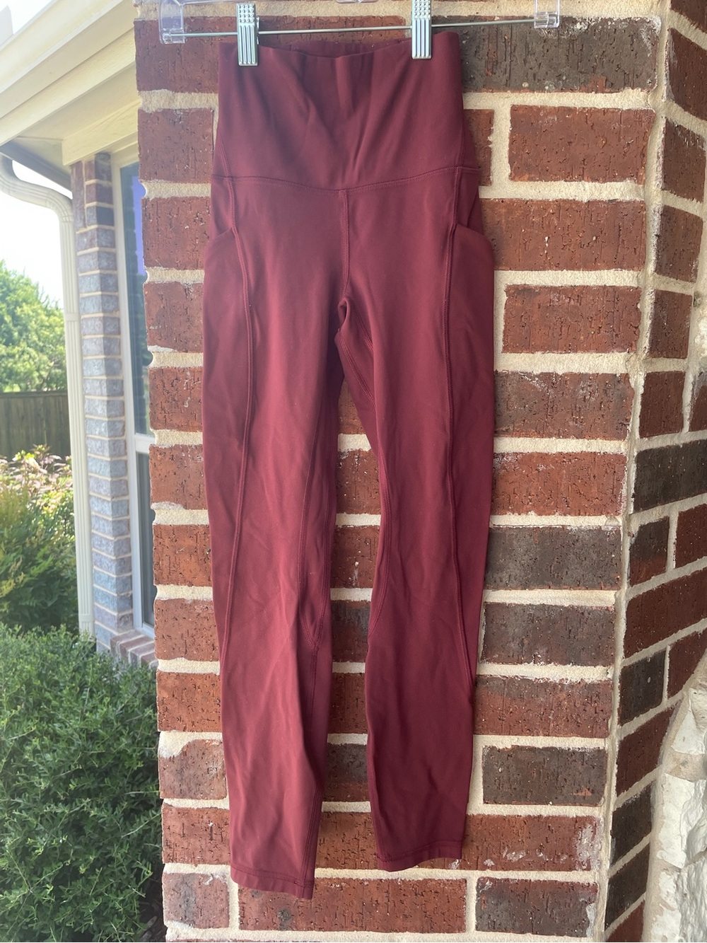 Lululemon High-Rise Burgundy Leggings with Side Pockets
